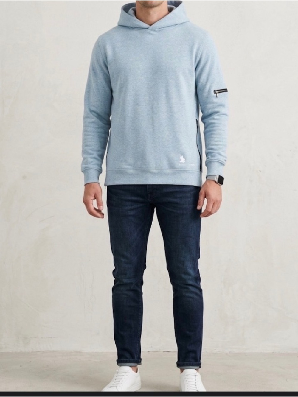 Kiwalla Textured Light Blue Hooded Pullover Sweatshirt